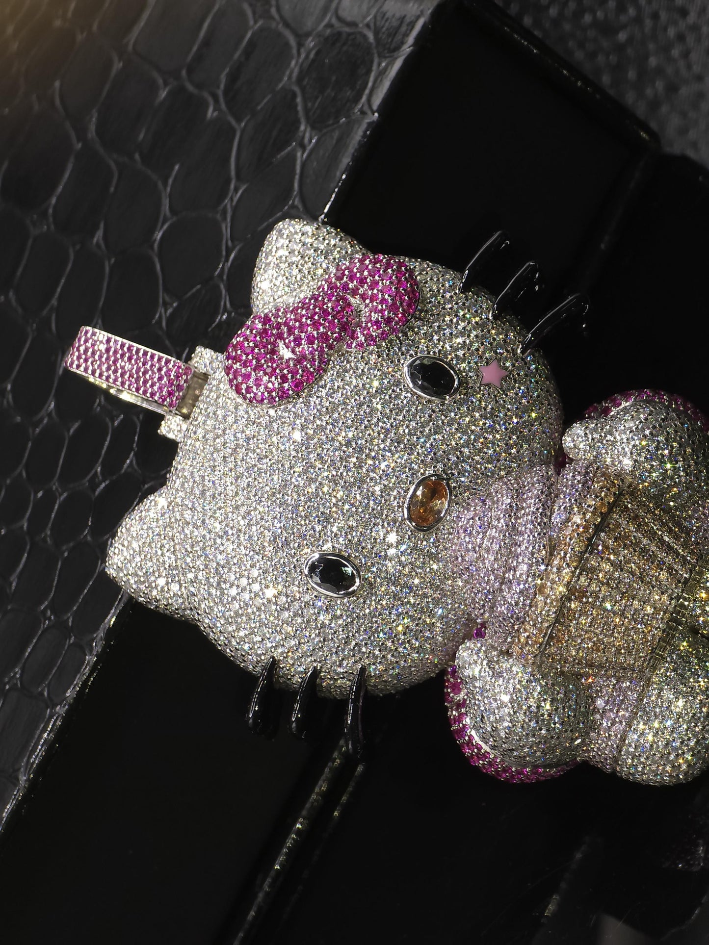 3" Fully Iced Hello Kitty with Cupcake VVS Moissanite Diamond Pendant, Passes Diamond Test, Icy Hip Hop Pendant, Solid Back