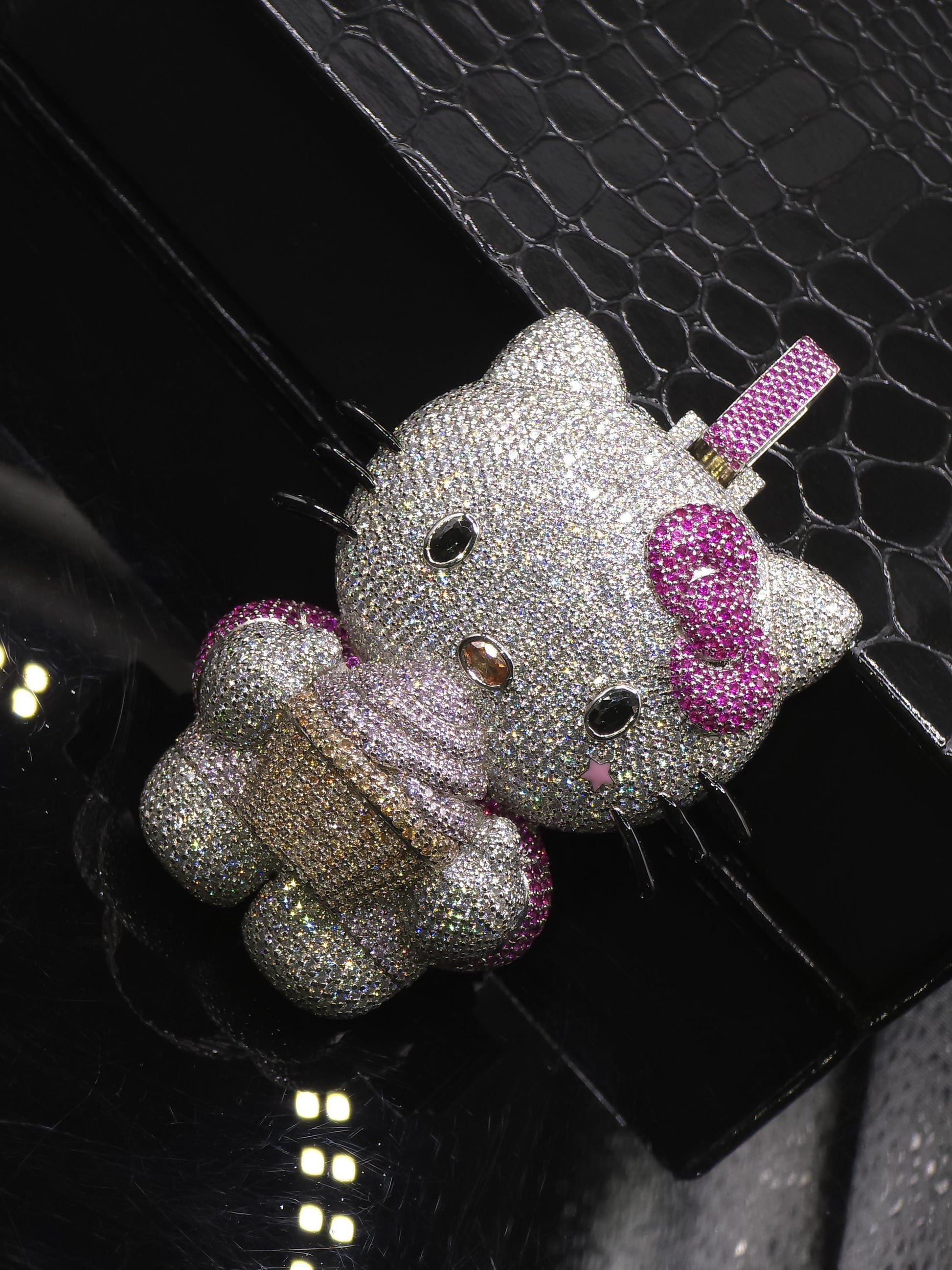 3" Fully Iced Hello Kitty with Cupcake VVS Moissanite Diamond Pendant, Passes Diamond Test, Icy Hip Hop Pendant, Solid Back