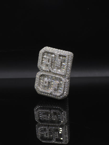 Baguette Moissanite Number Ring, Custom Iced Out 2 Digit Ring, 925 Sterling Silver, Personalized Hip Hop Jewelry