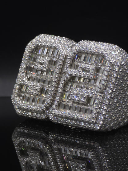 Baguette Moissanite Number Ring, Custom Iced Out 2 Digit Ring, 925 Sterling Silver, Personalized Hip Hop Jewelry