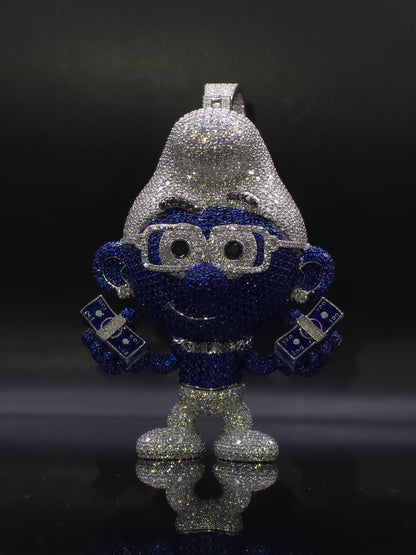 3" Iced Smurf VVS Moissanite Diamond Pendant, 925 Sterling Silver, Hip Hop Jewelry, Pass Diamond Tester