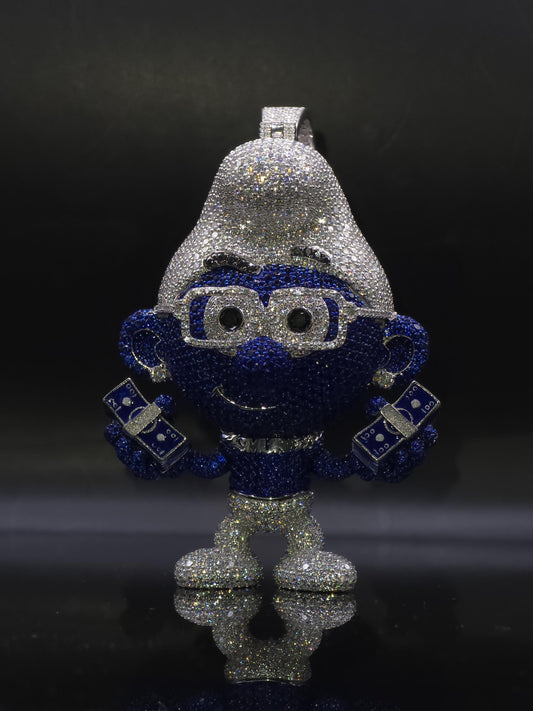 3" Iced Smurf VVS Moissanite Diamond Pendant, 925 Sterling Silver, Hip Hop Jewelry, Pass Diamond Tester