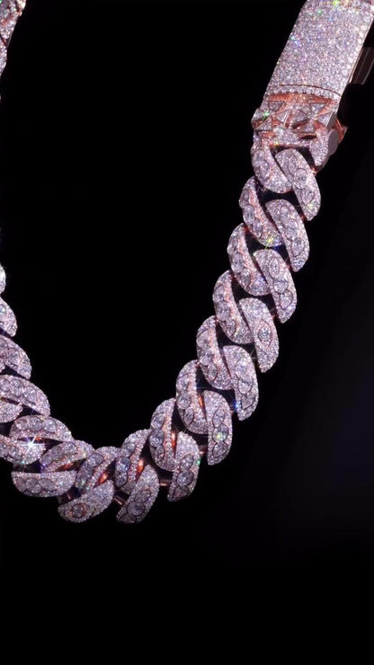 28mm Moissanite Miami Cuban Link Chain | Raised Marquise Pear Oval Cuts | 170ct VVS1 Moissanite | 925 Sterling Silver | Pass Diamond Tester