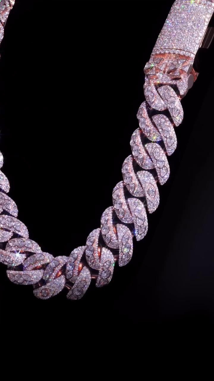 28mm Moissanite Miami Cuban Link Chain | Raised Marquise Pear Oval Cuts | 170ct VVS1 Moissanite | 925 Sterling Silver | Pass Diamond Tester