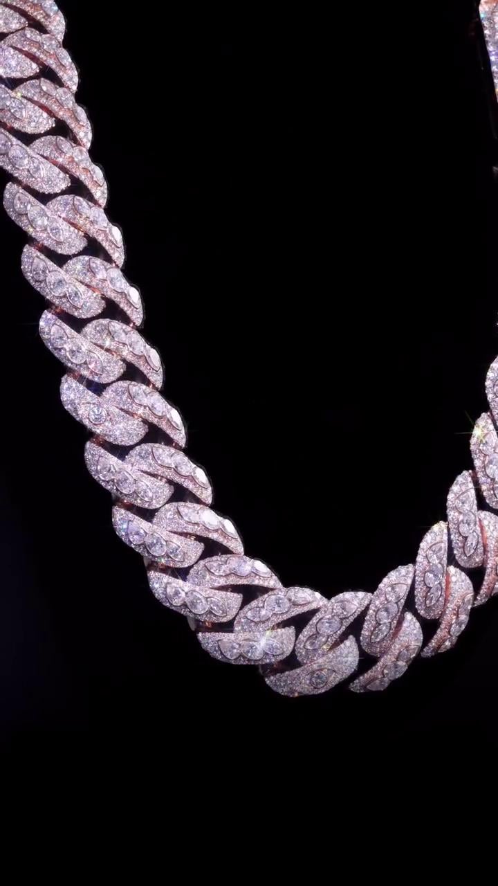 28mm Moissanite Miami Cuban Link Chain | Raised Marquise Pear Oval Cuts | 170ct VVS1 Moissanite | 925 Sterling Silver | Pass Diamond Tester