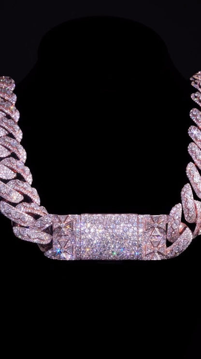 28mm Moissanite Miami Cuban Link Chain | Raised Marquise Pear Oval Cuts | 170ct VVS1 Moissanite | 925 Sterling Silver | Pass Diamond Tester