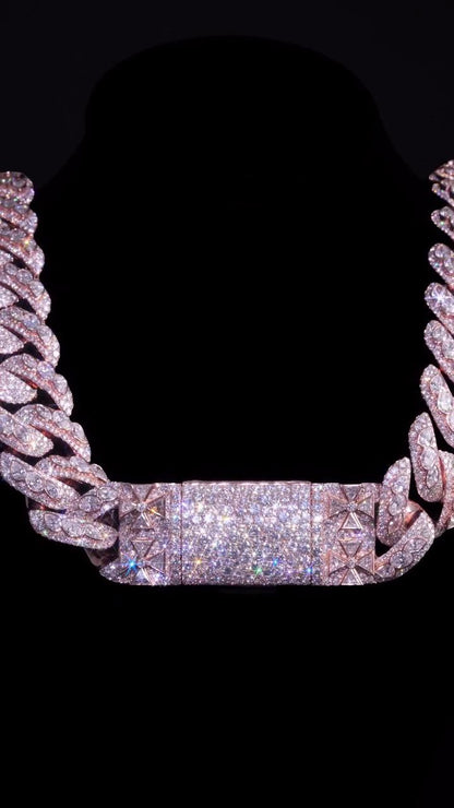28mm Moissanite Miami Cuban Link Chain | Raised Marquise Pear Oval Cuts | 170ct VVS1 Moissanite | 925 Sterling Silver | Pass Diamond Tester
