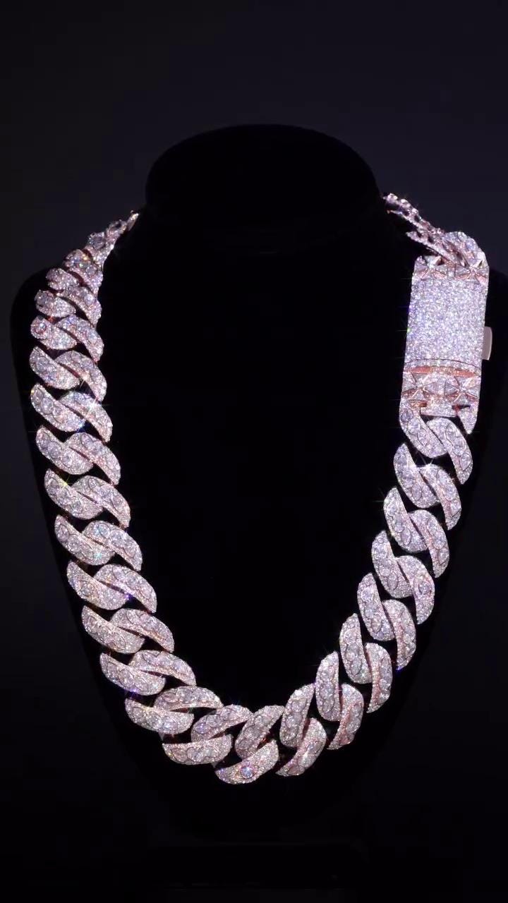 28mm Moissanite Miami Cuban Link Chain | Raised Marquise Pear Oval Cuts | 170ct VVS1 Moissanite | 925 Sterling Silver | Pass Diamond Tester
