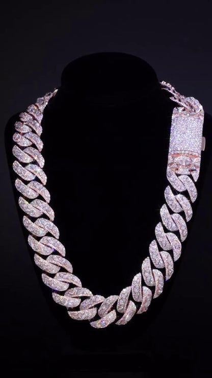 28mm Moissanite Miami Cuban Link Chain | Raised Marquise Pear Oval Cuts | 170ct VVS1 Moissanite | 925 Sterling Silver | Pass Diamond Tester