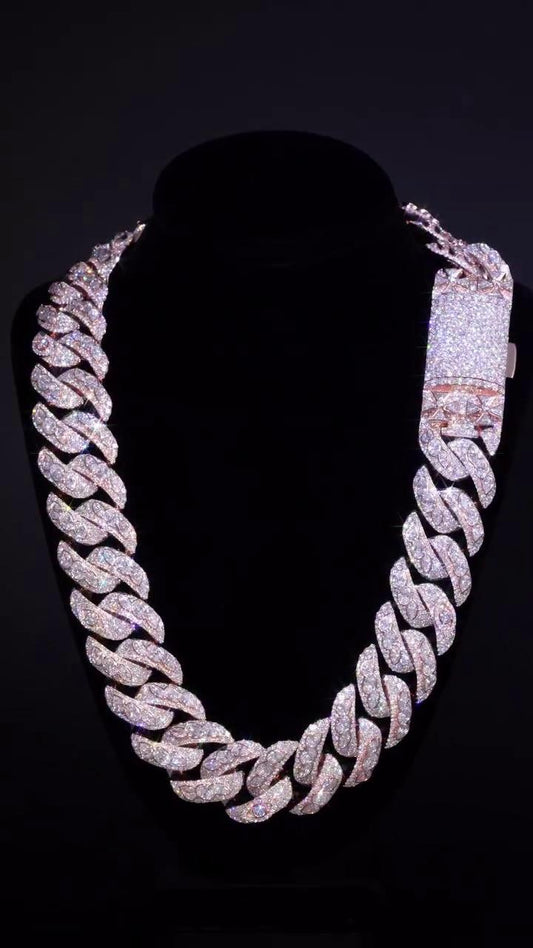 28mm Moissanite Miami Cuban Link Chain | Raised Marquise Pear Oval Cuts | 170ct VVS1 Moissanite | 925 Sterling Silver | Pass Diamond Tester
