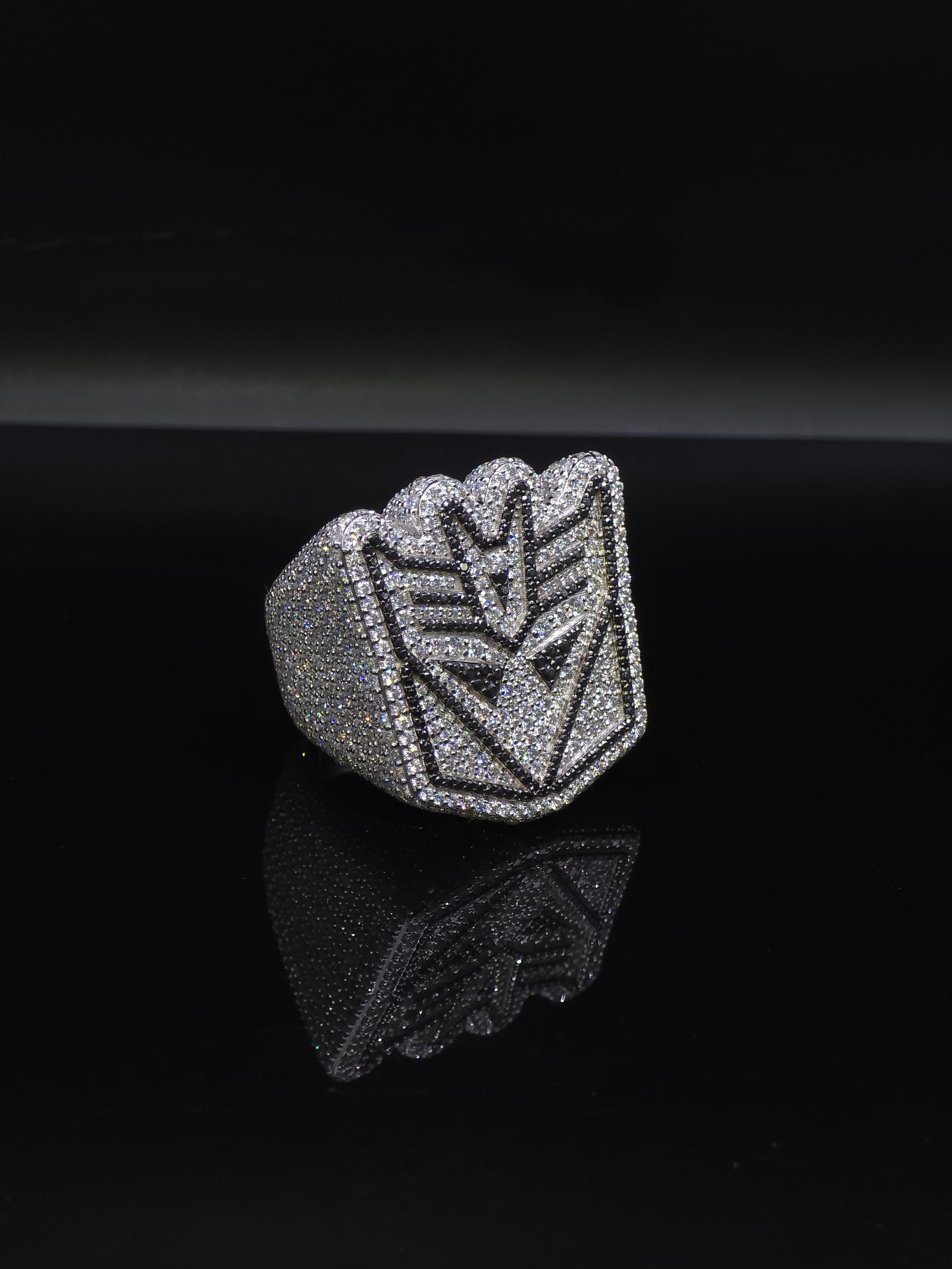 Iced Out Decepticon Ring Moissanite | Black White VVS Moissanite Ring | 925 Silver Hip Hop Statement Ring Mens Jewelry