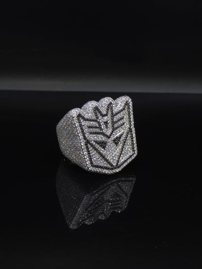 Iced Out Decepticon Ring Moissanite | Black White VVS Moissanite Ring | 925 Silver Hip Hop Statement Ring Mens Jewelry