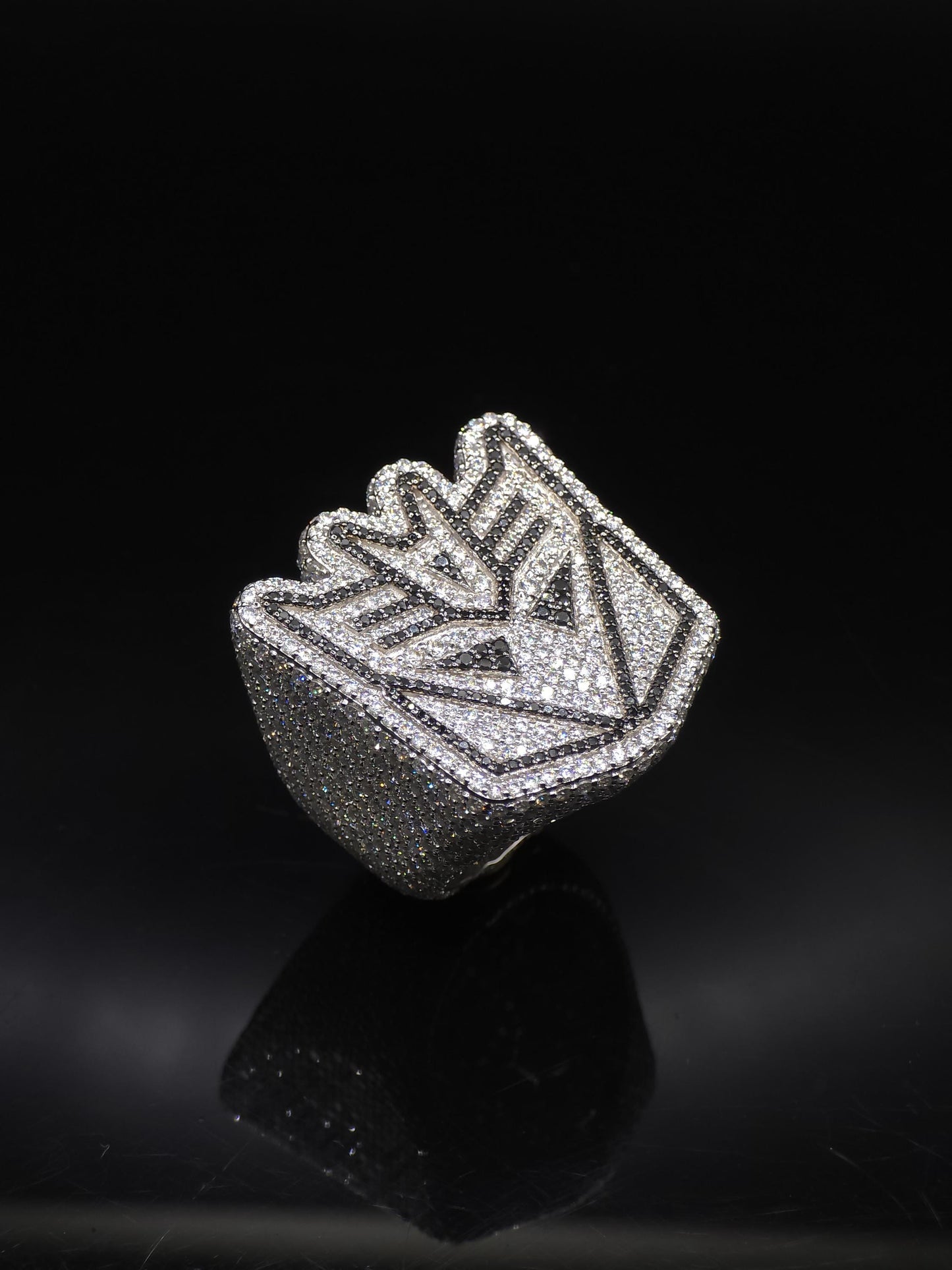 Iced Out Decepticon Ring Moissanite | Black White VVS Moissanite Ring | 925 Silver Hip Hop Statement Ring Mens Jewelry