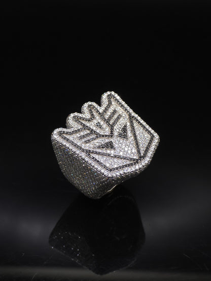 Iced Out Decepticon Ring Moissanite | Black White VVS Moissanite Ring | 925 Silver Hip Hop Statement Ring Mens Jewelry