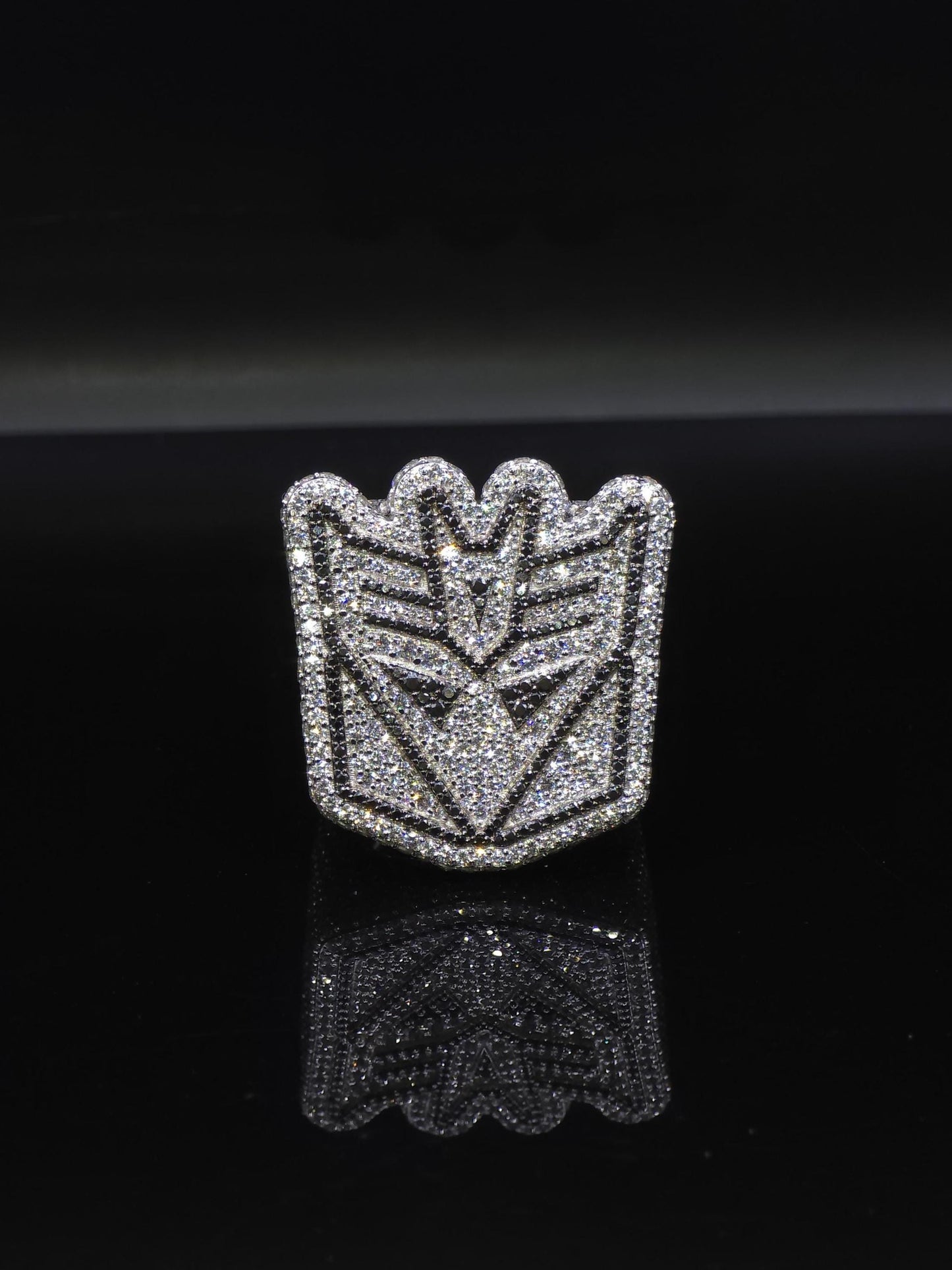 Iced Out Decepticon Ring Moissanite | Black White VVS Moissanite Ring | 925 Silver Hip Hop Statement Ring Mens Jewelry