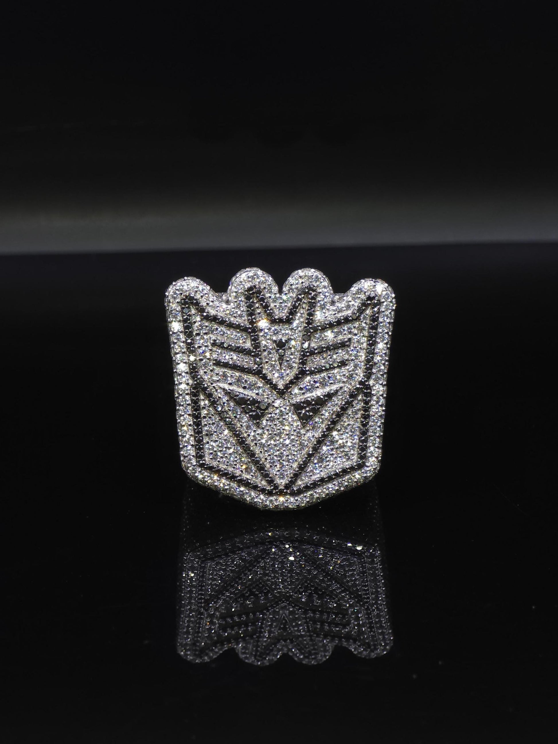 Iced Out Decepticon Ring Moissanite | Black White VVS Moissanite Ring | 925 Silver Hip Hop Statement Ring Mens Jewelry
