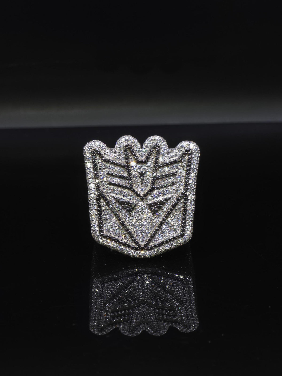 Iced Out Decepticon Ring Moissanite | Black White VVS Moissanite Ring | 925 Silver Hip Hop Statement Ring Mens Jewelry