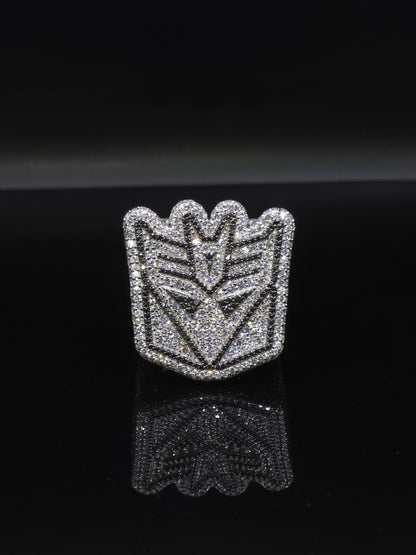 Iced Out Decepticon Ring Moissanite | Black White VVS Moissanite Ring | 925 Silver Hip Hop Statement Ring Mens Jewelry