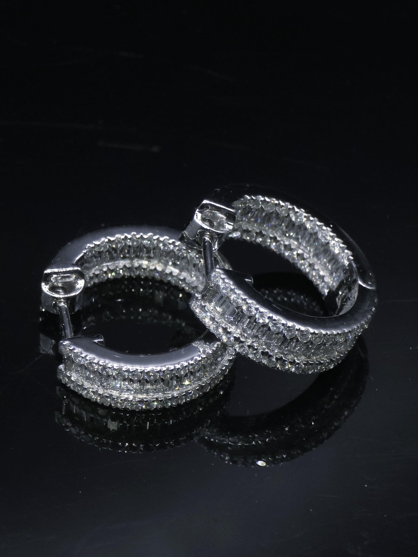 Mens Huggie Earrings, Baguette and Round Cut VVS1 Moissanite Hoop Earrings, 925 Sterling Silver, Diamond Tester Approved