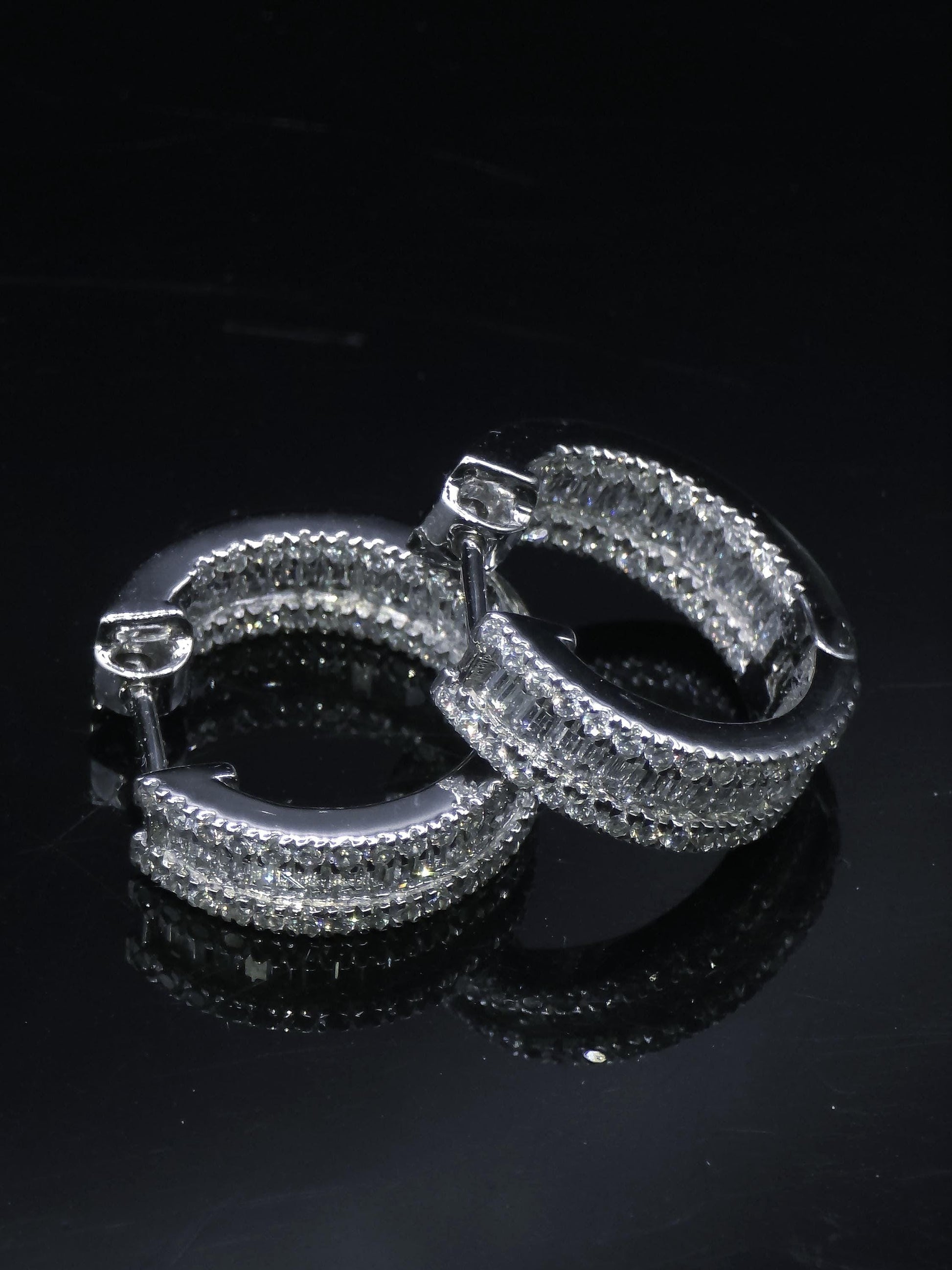 Mens Huggie Earrings, Baguette and Round Cut VVS1 Moissanite Hoop Earrings, 925 Sterling Silver, Diamond Tester Approved