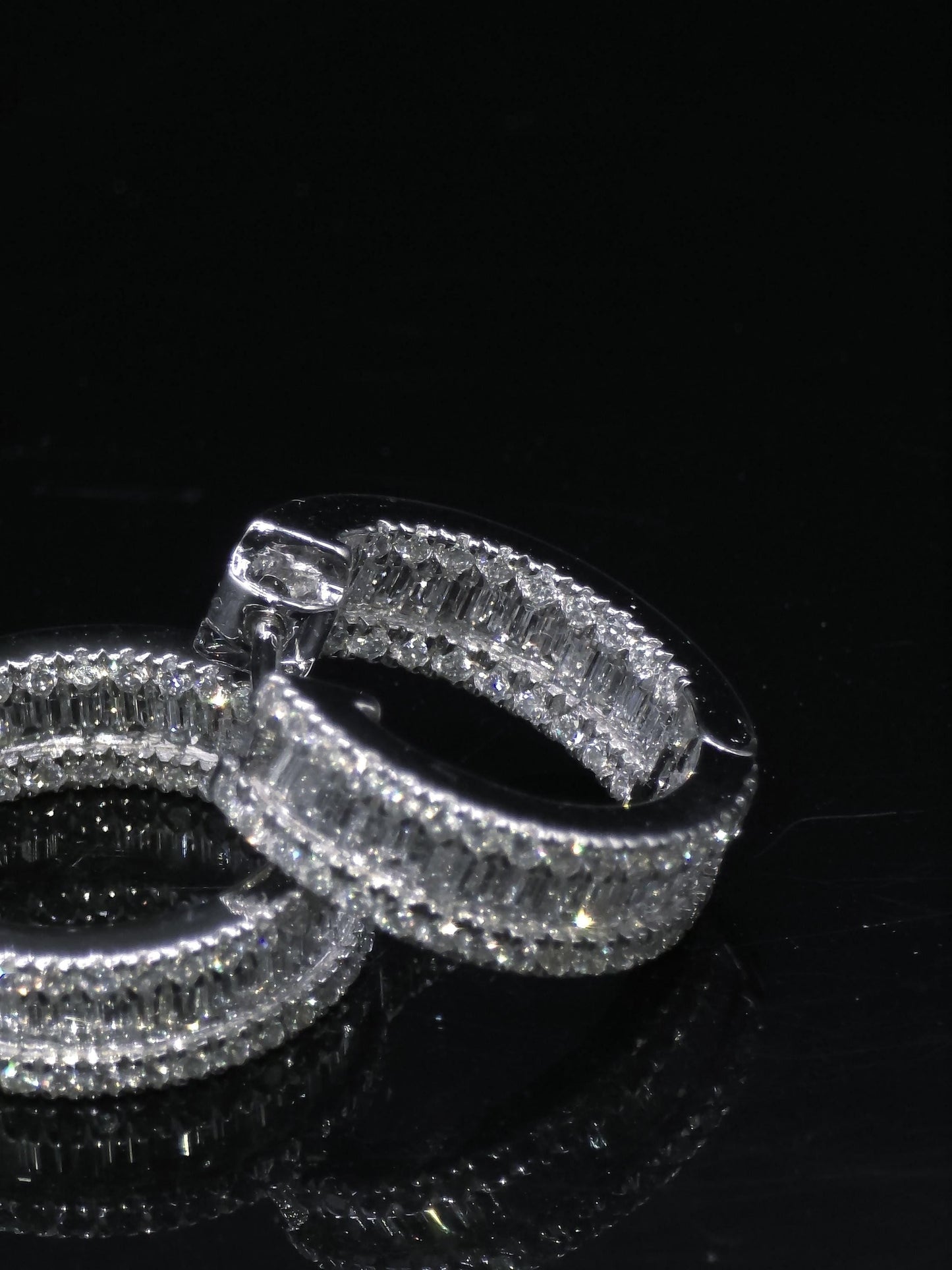 Mens Huggie Earrings, Baguette and Round Cut VVS1 Moissanite Hoop Earrings, 925 Sterling Silver, Diamond Tester Approved