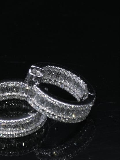 Mens Huggie Earrings, Baguette and Round Cut VVS1 Moissanite Hoop Earrings, 925 Sterling Silver, Diamond Tester Approved