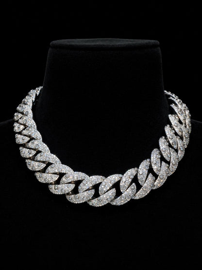26mm Iced Out Cuban Link Chain | VVS Moissanite Hip Hop Necklace | Mosaic Bezel Set | 925 Sterling Silver | Rapper Jewelry