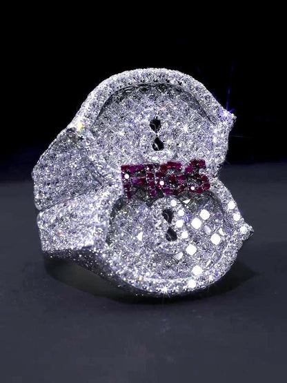 Custom Number 8 Iced Out Ring, Moissanite Diamond Ring, Ruby Letter Detail, 925 Silver Hip Hop Statement Ring, Fully Flooded Ring