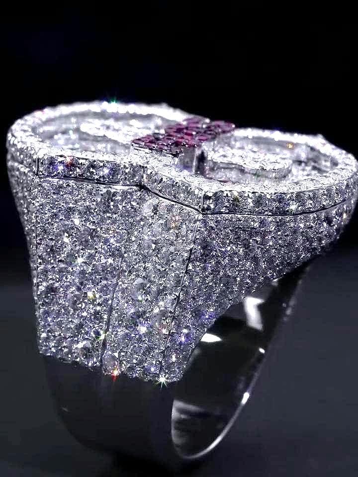 Custom Number 8 Iced Out Ring, Moissanite Diamond Ring, Ruby Letter Detail, 925 Silver Hip Hop Statement Ring, Fully Flooded Ring