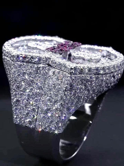 Custom Number 8 Iced Out Ring, Moissanite Diamond Ring, Ruby Letter Detail, 925 Silver Hip Hop Statement Ring, Fully Flooded Ring