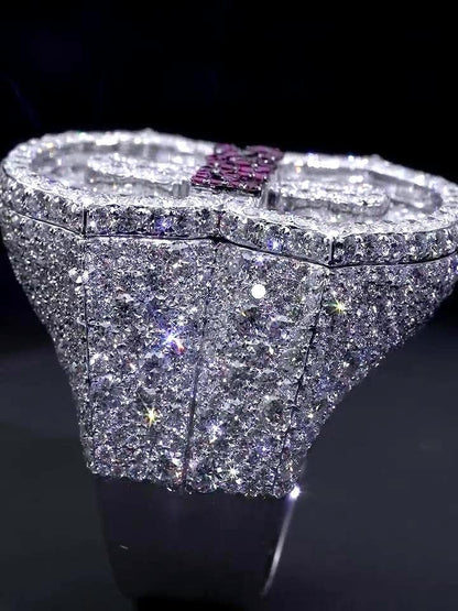 Custom Number 8 Iced Out Ring, Moissanite Diamond Ring, Ruby Letter Detail, 925 Silver Hip Hop Statement Ring, Fully Flooded Ring