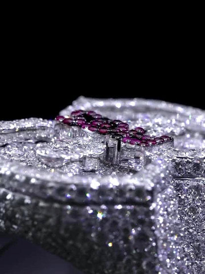 Custom Number 8 Iced Out Ring, Moissanite Diamond Ring, Ruby Letter Detail, 925 Silver Hip Hop Statement Ring, Fully Flooded Ring