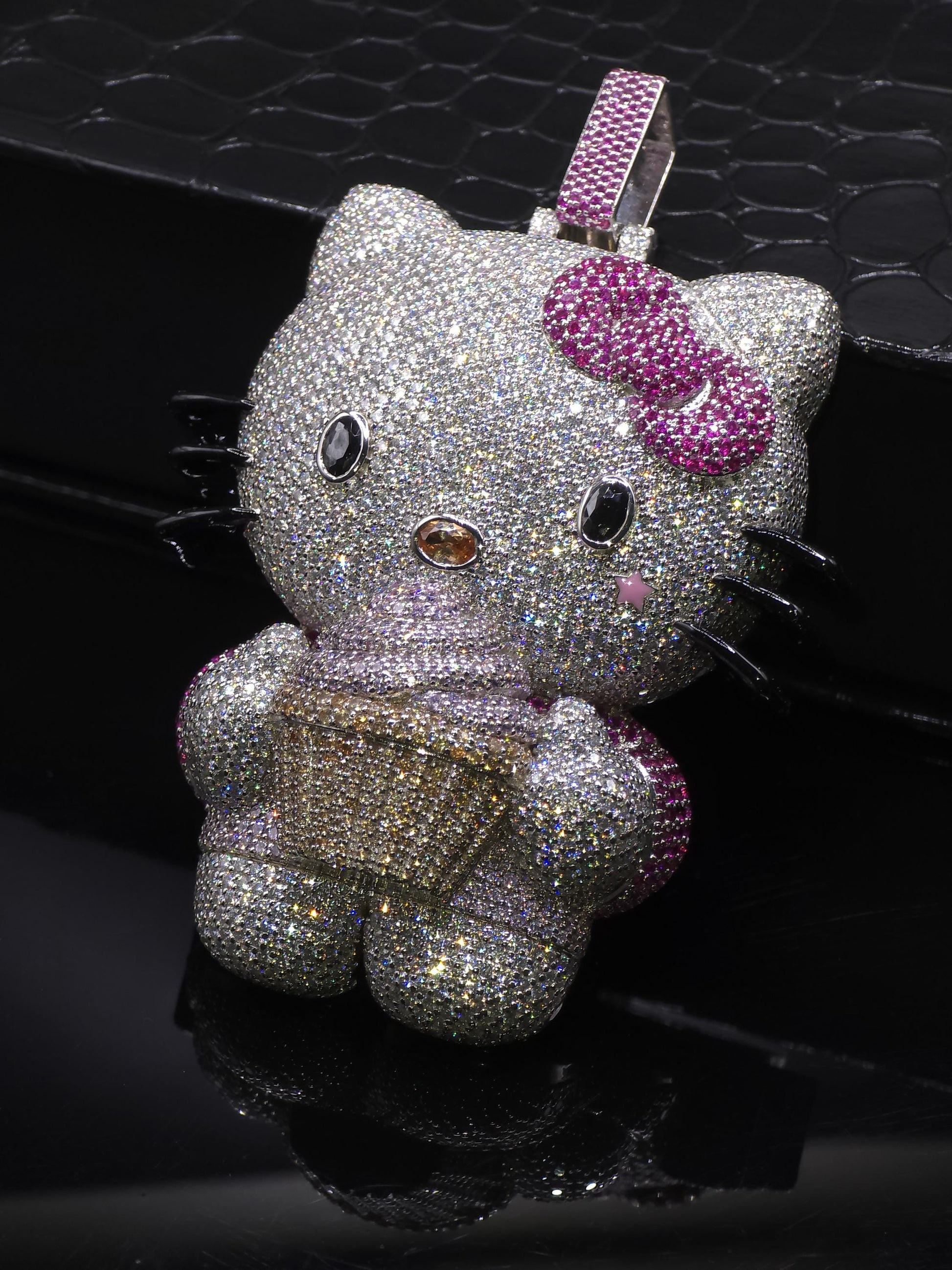 3" Fully Iced Hello Kitty with Cupcake VVS Moissanite Diamond Pendant, Passes Diamond Test, Icy Hip Hop Pendant, Solid Back