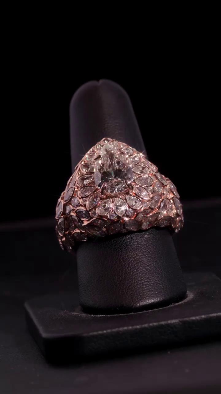 3ct Pear Moissanite Pinky Ring, Rose Gold Iced Out Hip Hop Ring, Pear & Marquise Cluster Bling, Rapper Statement Jewelry