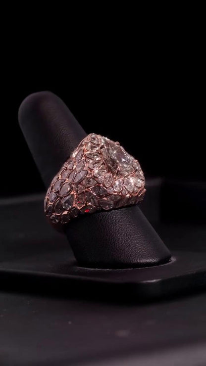 3ct Pear Moissanite Pinky Ring, Rose Gold Iced Out Hip Hop Ring, Pear & Marquise Cluster Bling, Rapper Statement Jewelry