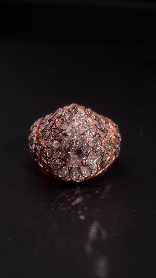 3ct Pear Moissanite Pinky Ring, Rose Gold Iced Out Hip Hop Ring, Pear & Marquise Cluster Bling, Rapper Statement Jewelry