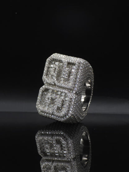 Custom Iced Out Championship Ring, 925 Sterling Silver & VVS Moissanite, Number Ring, Personalized Hip Hop Bling Ring, Men's Statement Ring