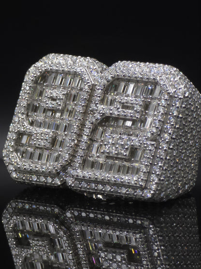 Custom Iced Out Championship Ring, 925 Sterling Silver & VVS Moissanite, Number Ring, Personalized Hip Hop Bling Ring, Men's Statement Ring