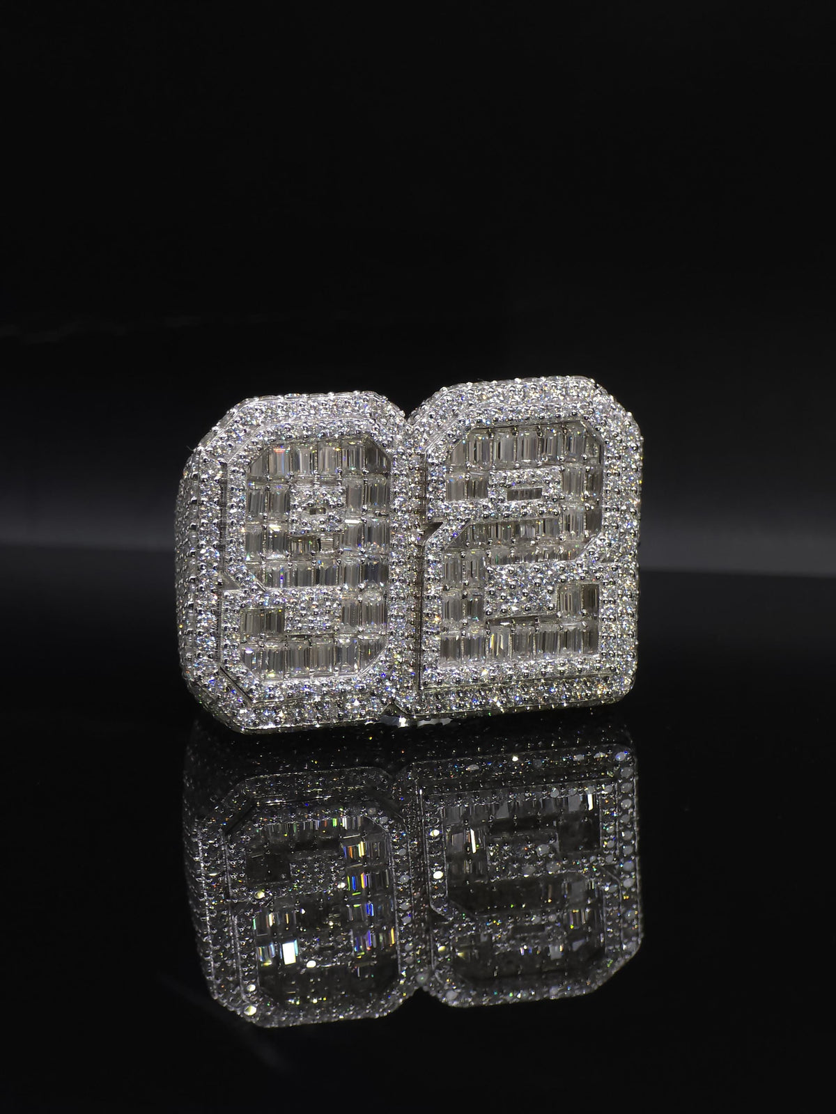 Baguette Moissanite Number Ring, Custom Iced Out 2 Digit Ring, 925 Sterling Silver, Personalized Hip Hop Jewelry