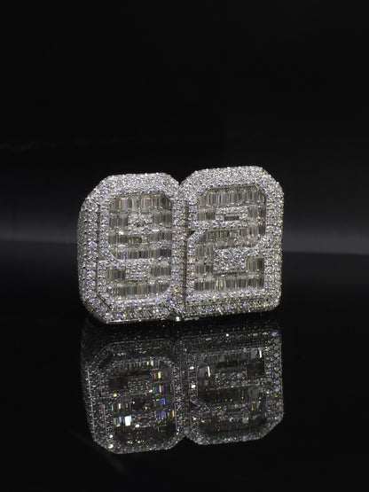 Baguette Moissanite Number Ring, Custom Iced Out 2 Digit Ring, 925 Sterling Silver, Personalized Hip Hop Jewelry