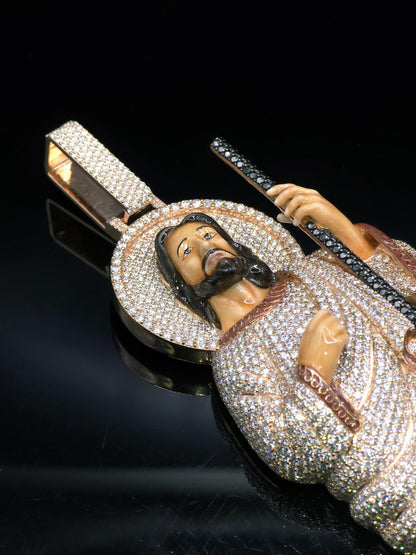 4" Iced St Jude Thaddeus VVS Moissanite Diamond Pendant, 925 Sterling Silver, Hip Hop Jewelry, Pass Diamond Tester