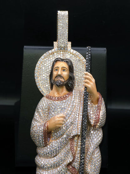 4" Iced St Jude Thaddeus VVS Moissanite Diamond Pendant, 925 Sterling Silver, Hip Hop Jewelry, Pass Diamond Tester