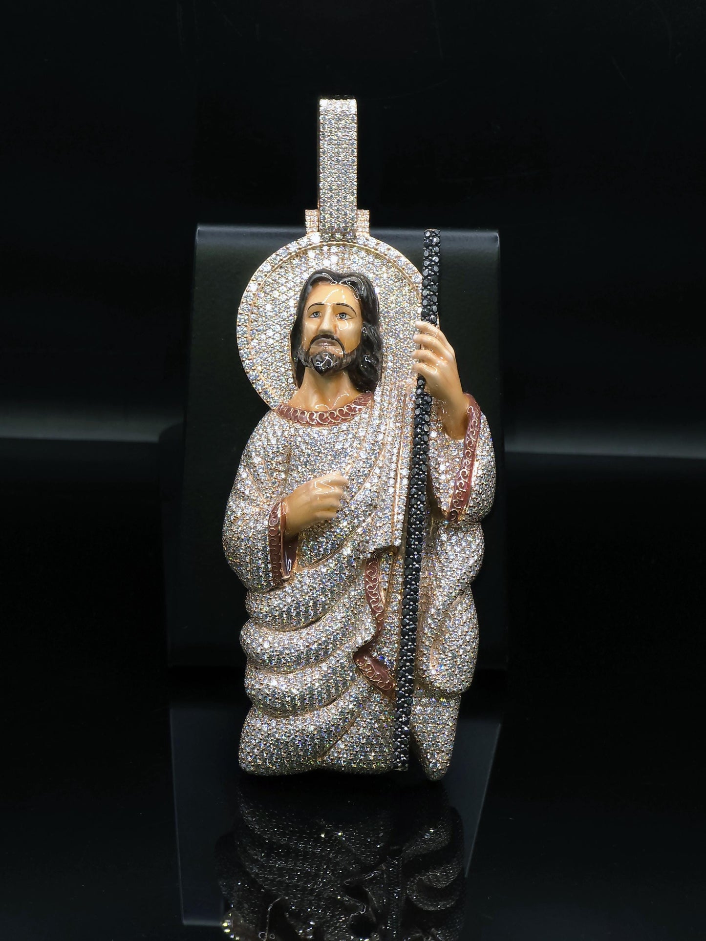 4" Iced St Jude Thaddeus VVS Moissanite Diamond Pendant, 925 Sterling Silver, Hip Hop Jewelry, Pass Diamond Tester