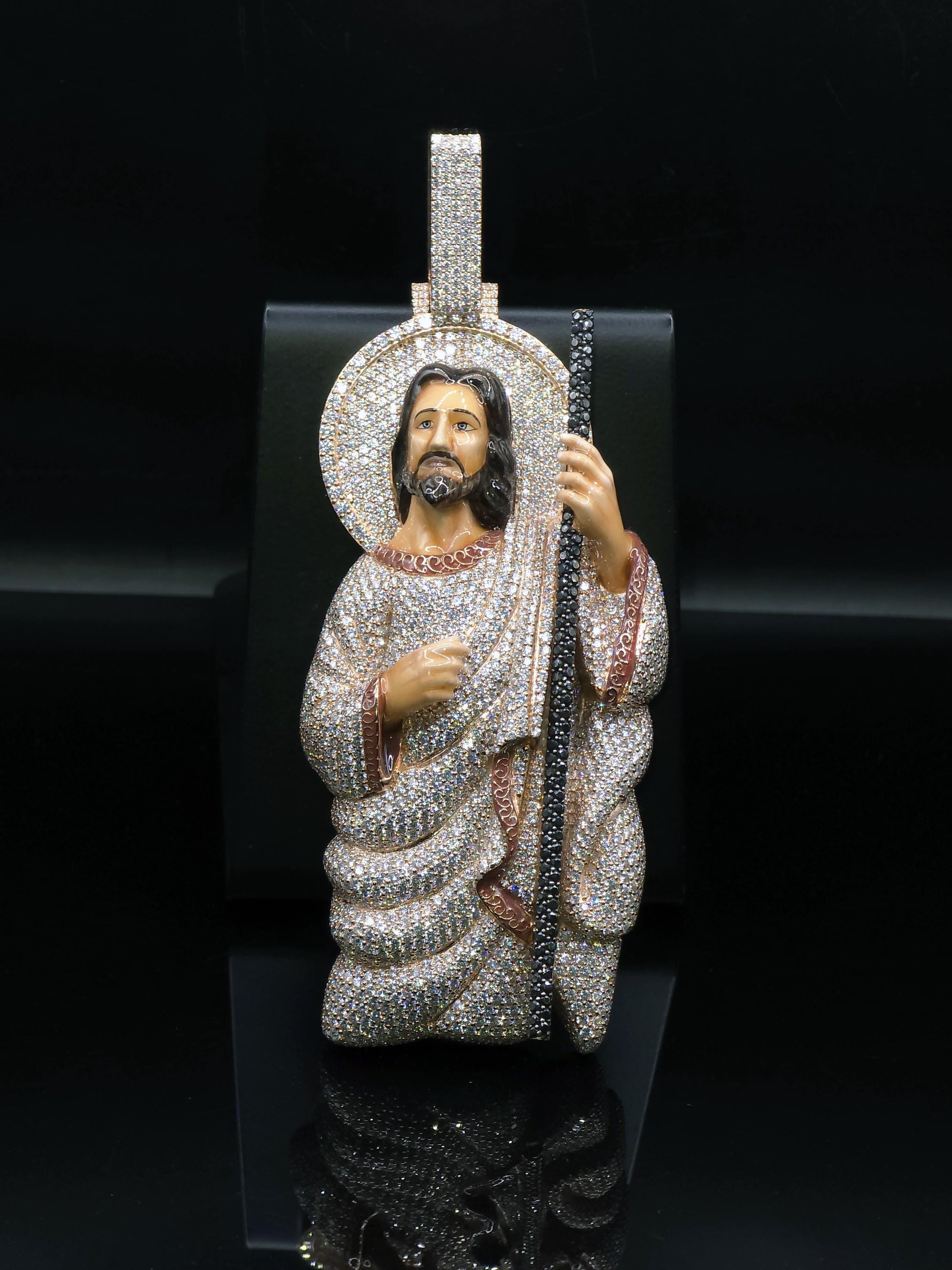 4" Iced St Jude Thaddeus VVS Moissanite Diamond Pendant, 925 Sterling Silver, Hip Hop Jewelry, Pass Diamond Tester