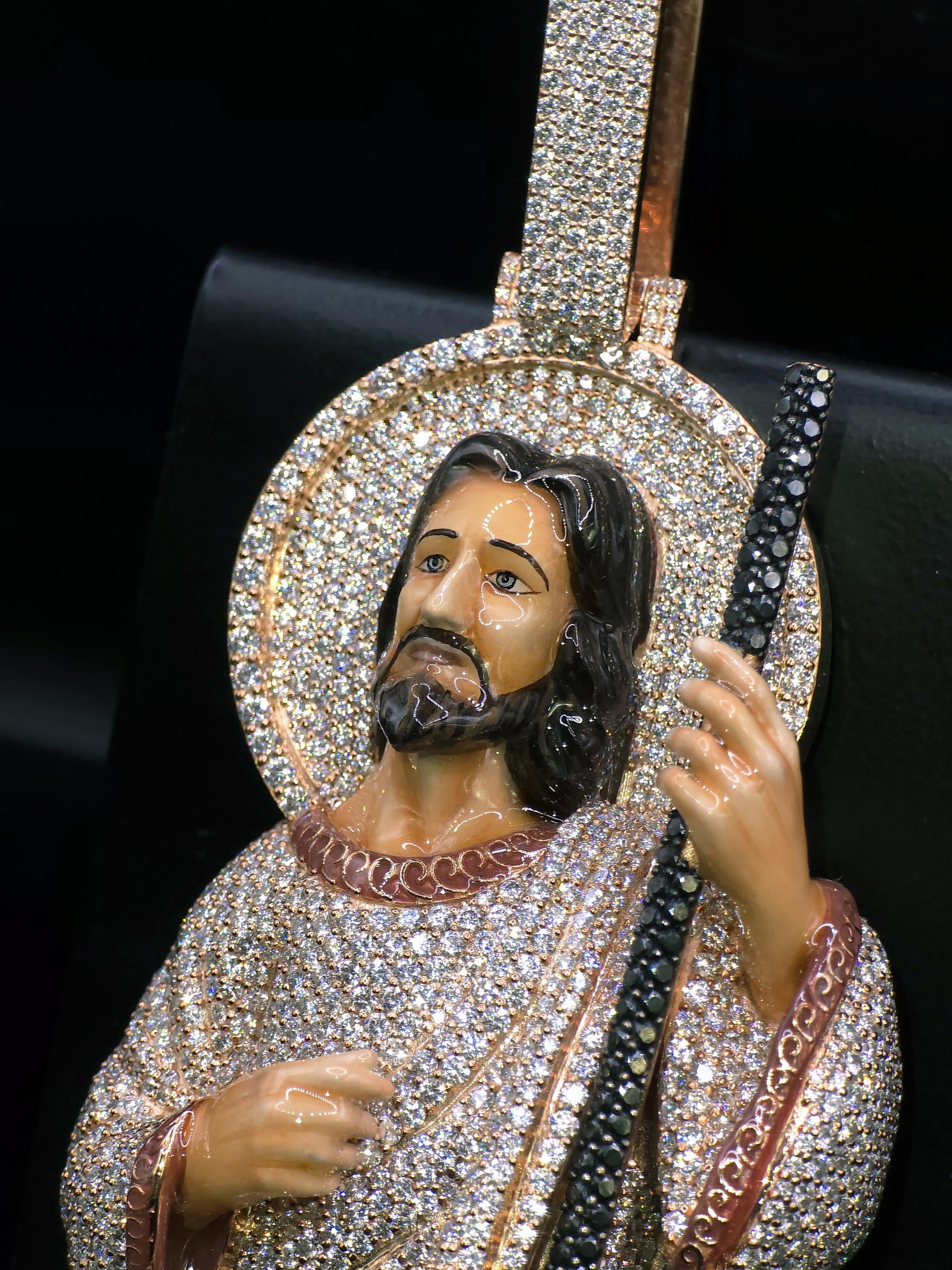 4" Iced St Jude Thaddeus VVS Moissanite Diamond Pendant, 925 Sterling Silver, Hip Hop Jewelry, Pass Diamond Tester