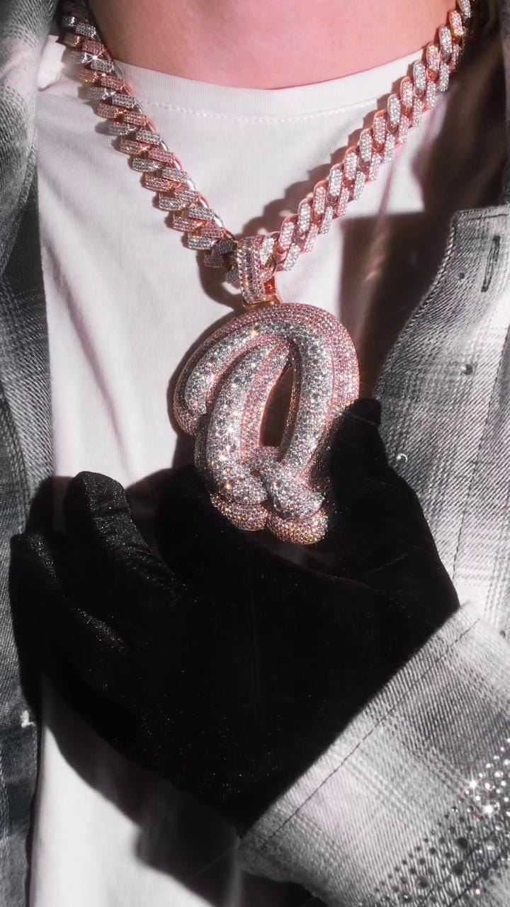 Letter Q Pendant, Custom Initial Pendant, Iced Out Hip Hop Jewelry, Moissanite Letter Charm, Personalized Gift