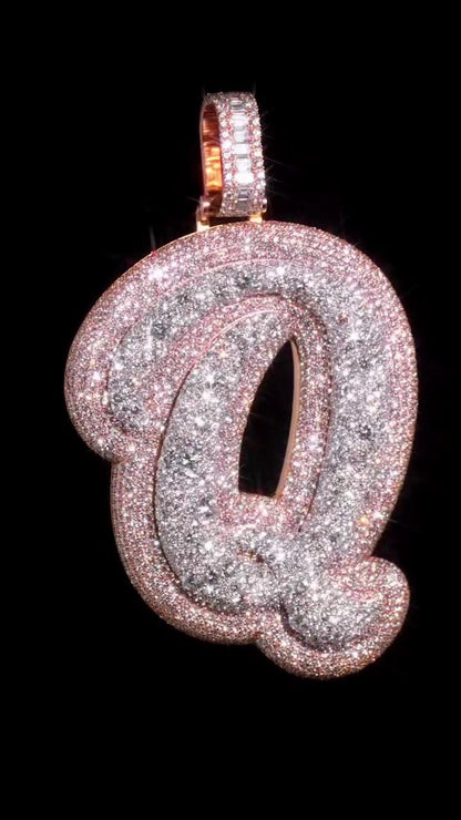 Letter Q Pendant, Custom Initial Pendant, Iced Out Hip Hop Jewelry, Moissanite Letter Charm, Personalized Gift