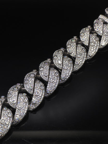 26mm Iced Out Cuban Link Chain | VVS Moissanite Hip Hop Necklace | Mosaic Bezel Set | 925 Sterling Silver | Rapper Jewelry