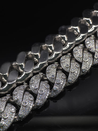26mm Iced Out Cuban Link Chain | VVS Moissanite Hip Hop Necklace | Mosaic Bezel Set | 925 Sterling Silver | Rapper Jewelry