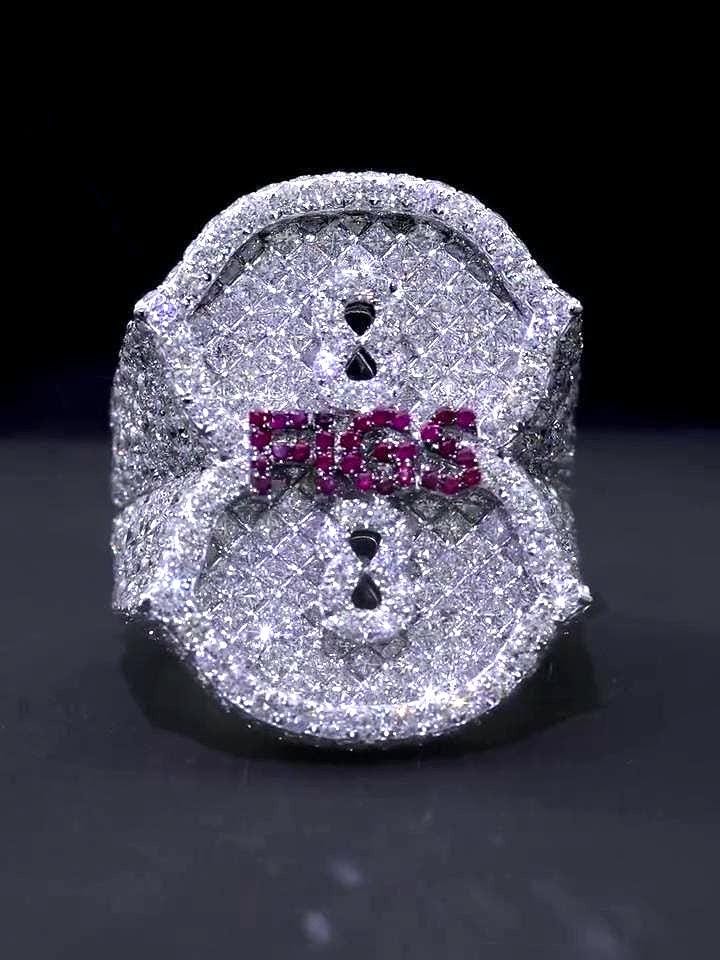 Custom Number 8 Iced Out Ring, Moissanite Diamond Ring, Ruby Letter Detail, 925 Silver Hip Hop Statement Ring, Fully Flooded Ring